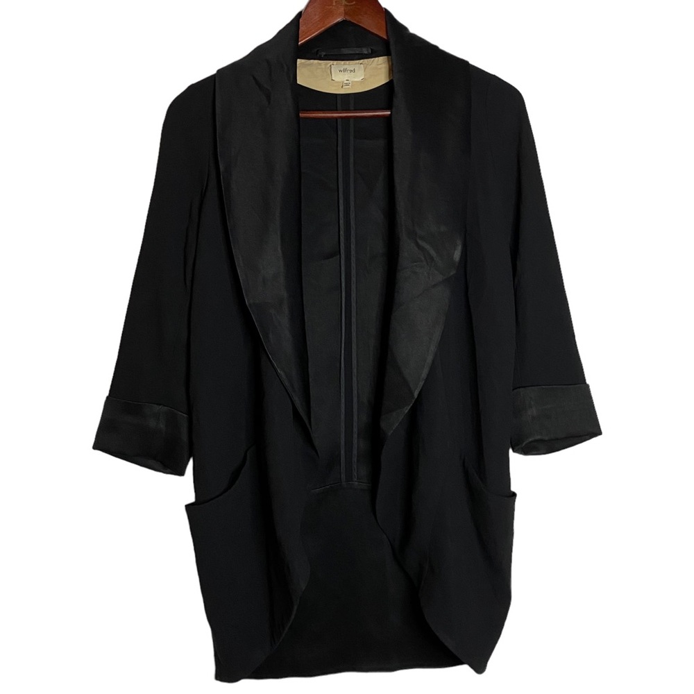 Wilfred Black Blazer Lined 3/4 Sleeves Folded Cuffs Silky Pockets Small